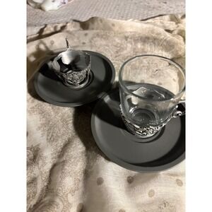 Vintage Ornate Filigree Espresso Turkish Coffee Holders with Saucers Replacement